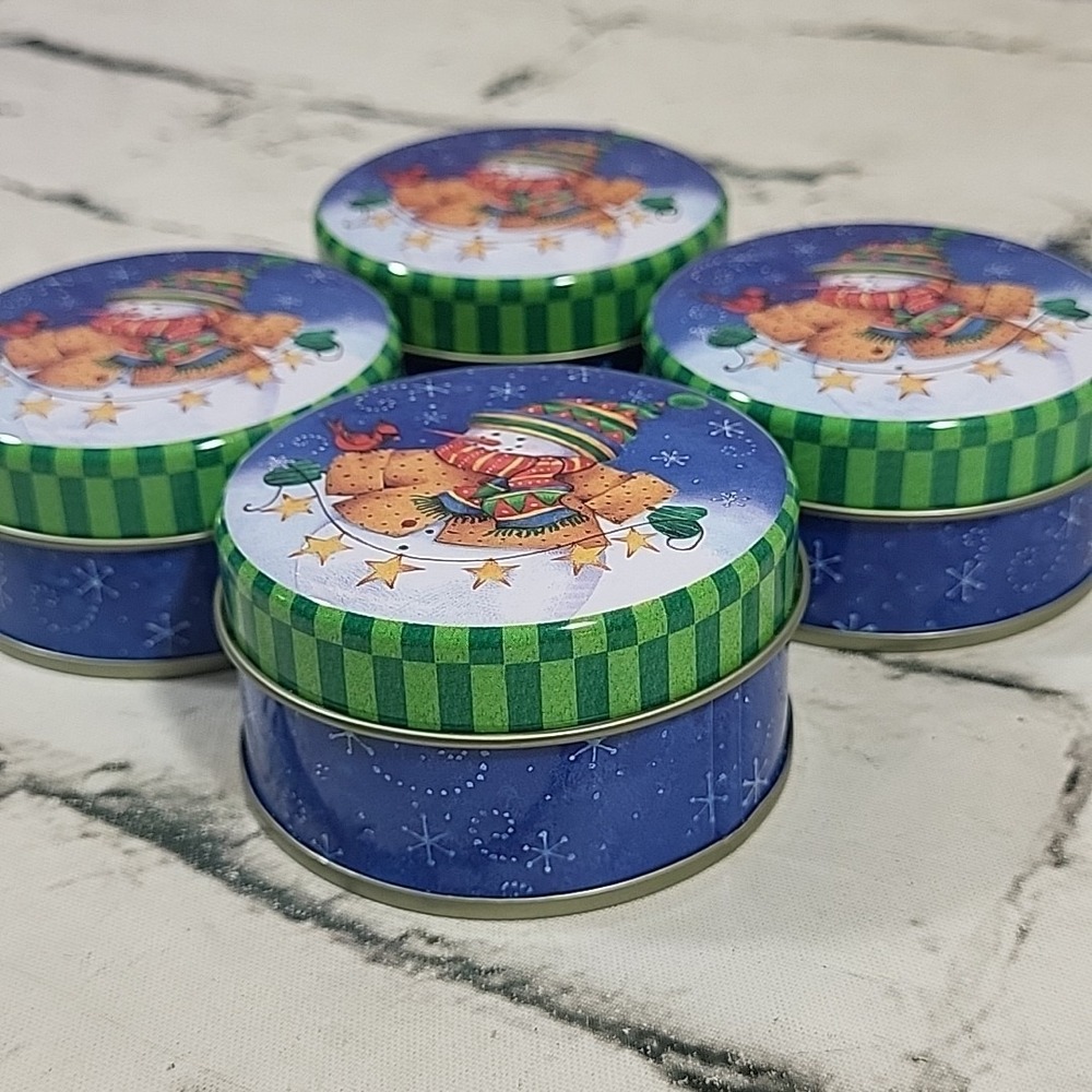 American Greetings Christmas Candle Tins Lot Of 4 Snowmen Peppermint Scent New - Picture 3 of 6